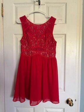Ark & co. Red Lace Bodice Chiffon Dress